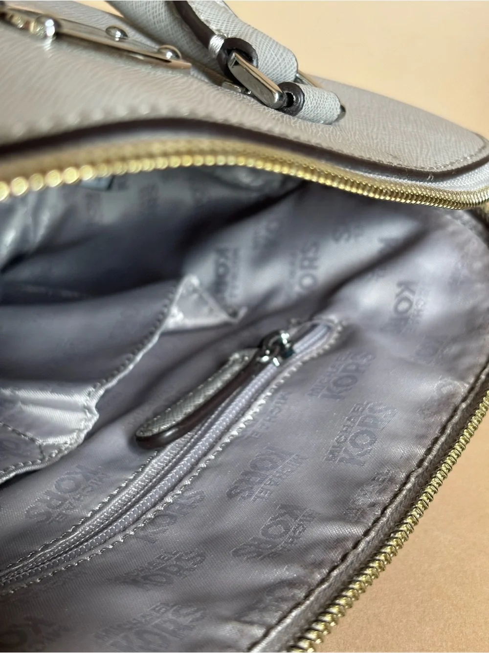 Michael Kors Gray Saffiano Dome Satchel